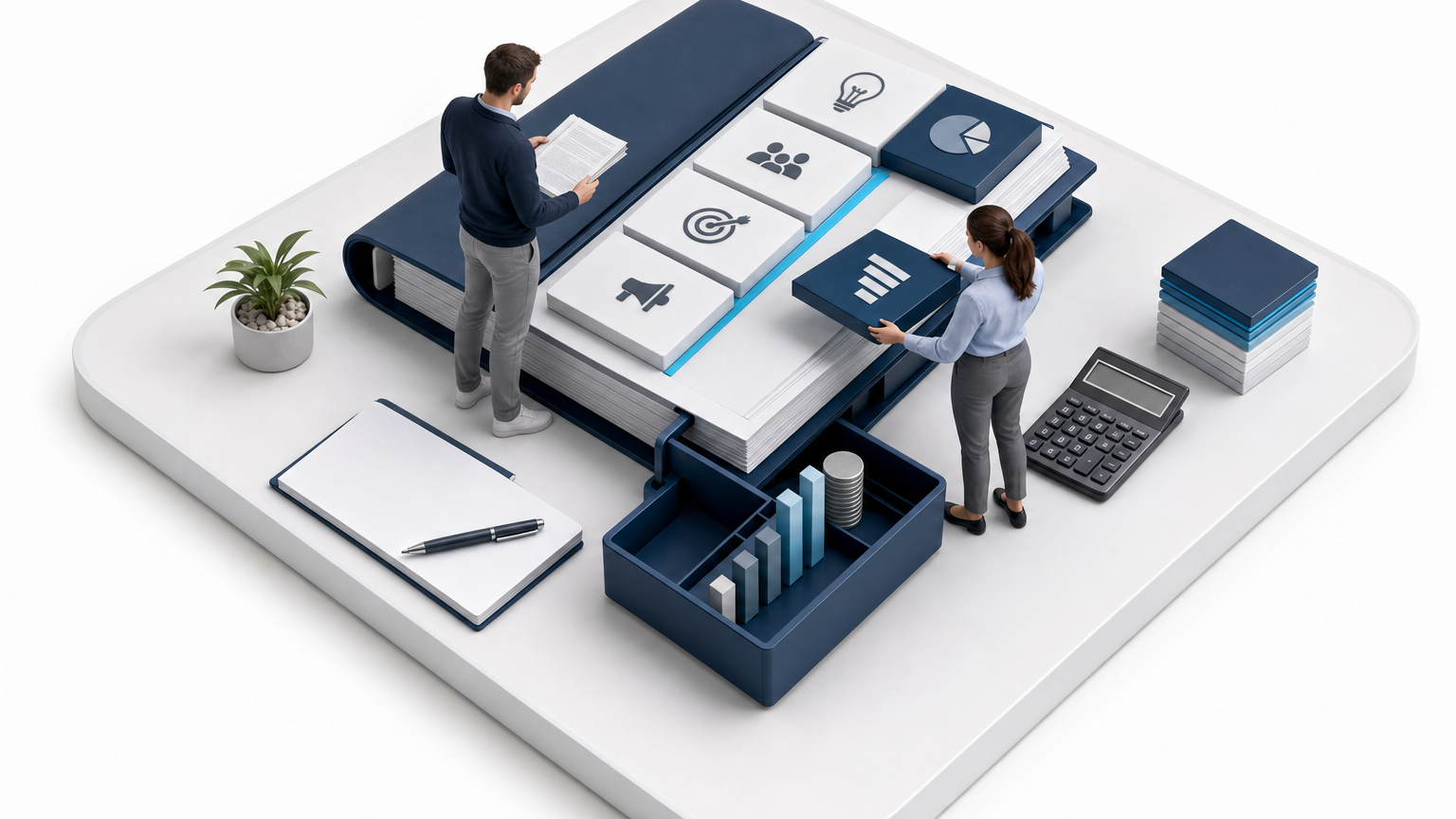 Businessplan-Muster mit klar gegliederten Abschnitten und Finanzteil