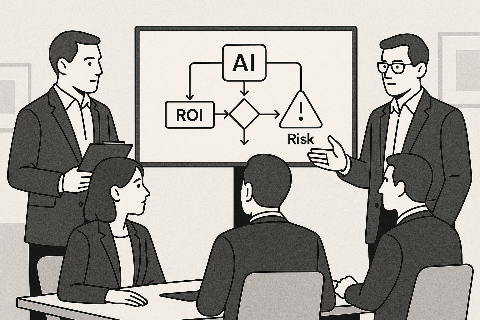 Entwicklerteam diskutiert über KI-Sicherheitsdiagramm