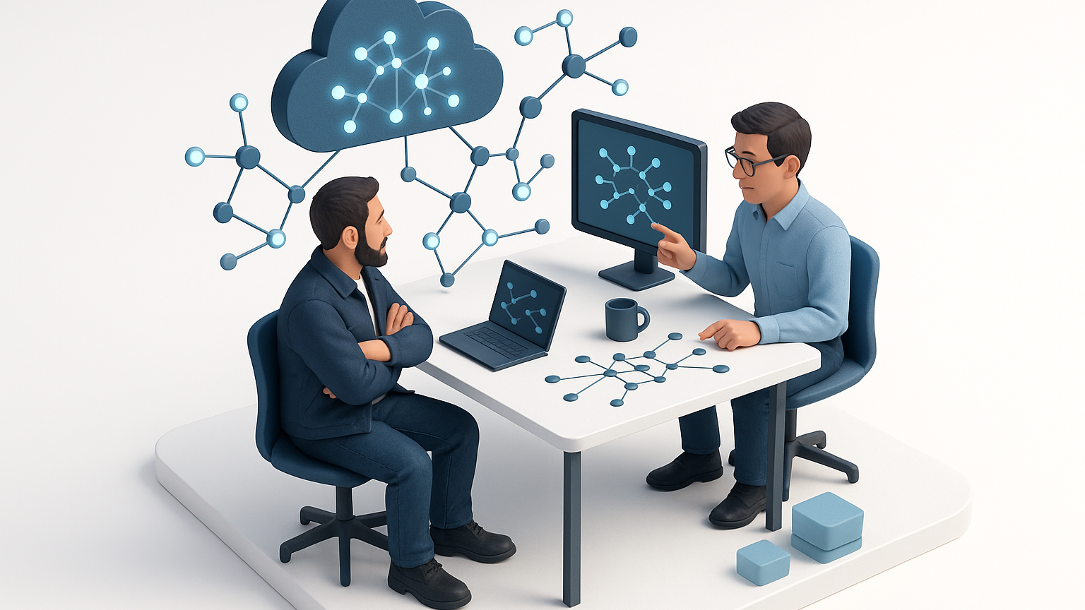 Ingenieure und Datenwissenschaftler diskutieren über KI-Daten