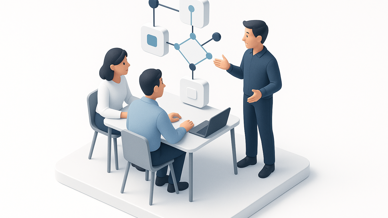 Entwicklerteam diskutiert über KI-Agenten-Integration