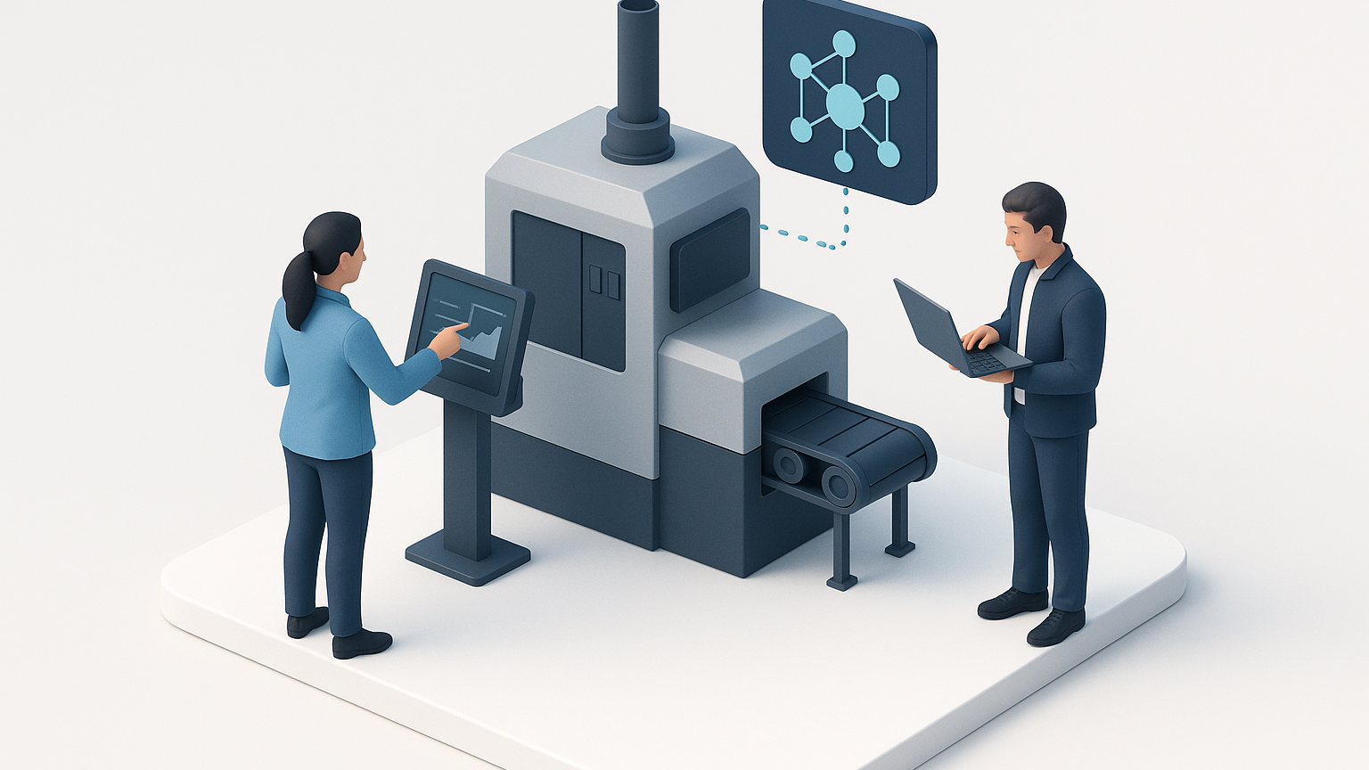 Ingenieure überwachen Produktionsanlage mit IoT und KI