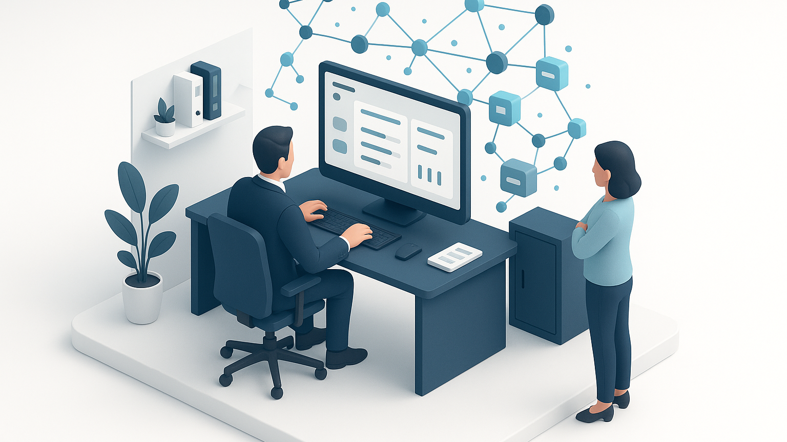 KMU-Büro mit integriertem KI-CRM-System