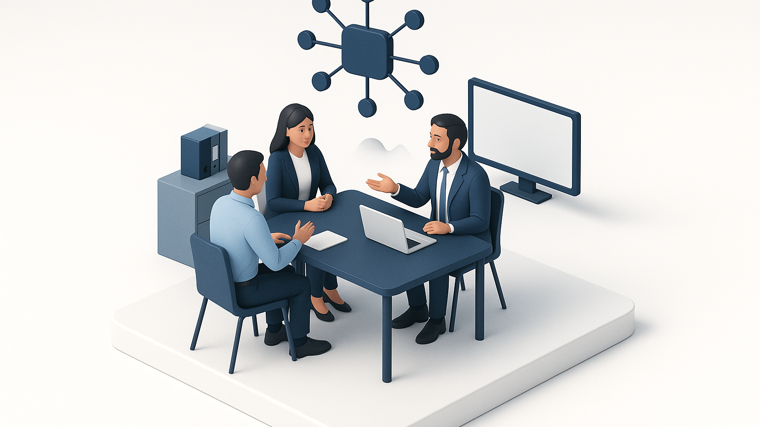 Team diskutiert über KI-Entscheidungen im Büro