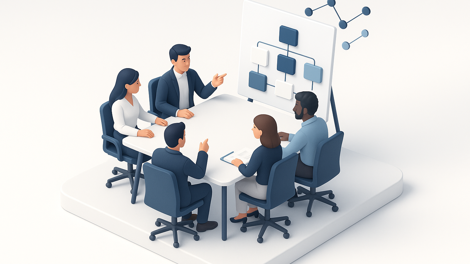 Team im Besprechungsraum diskutiert KI-Strategie