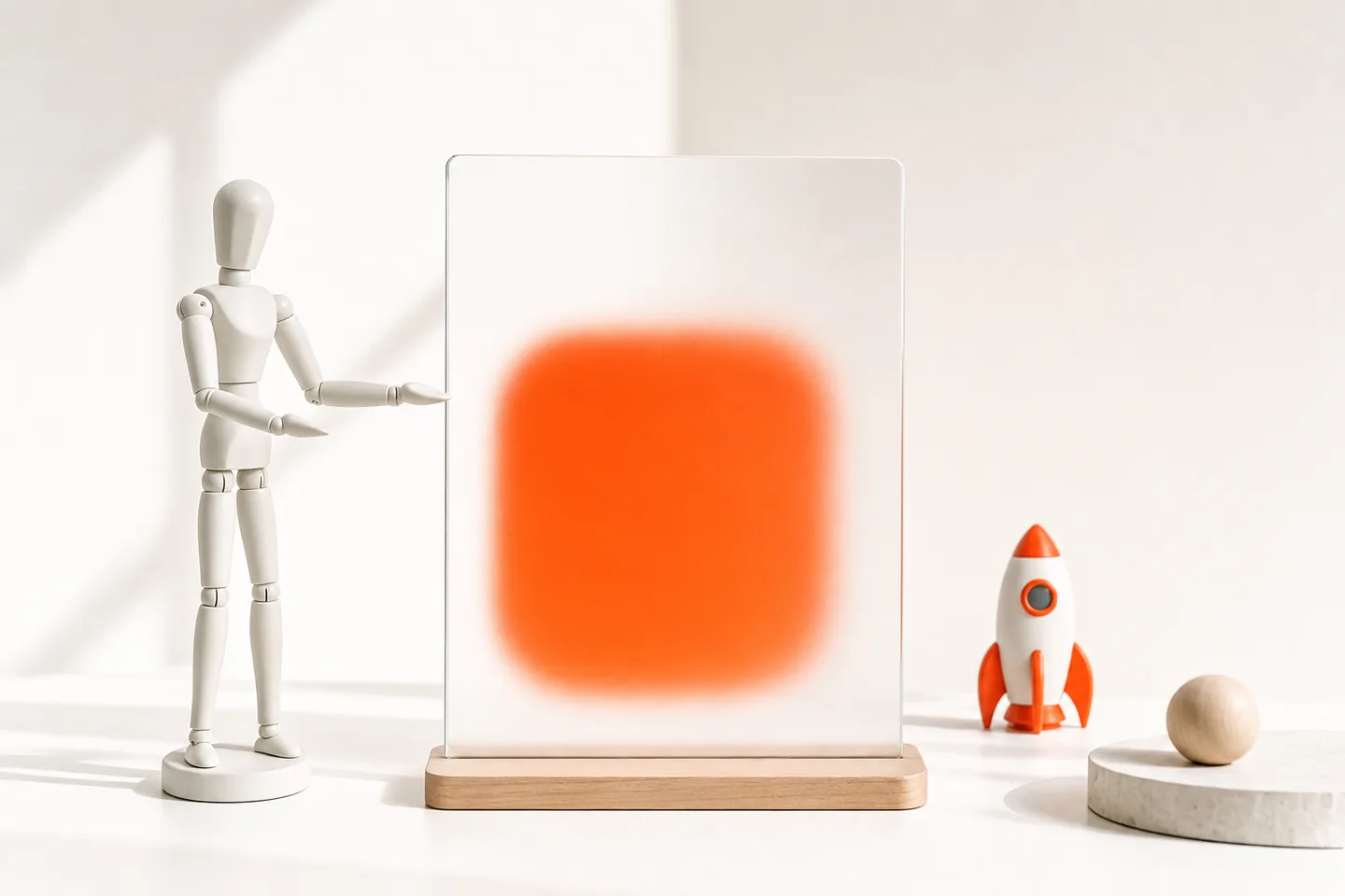 A frosted glass panel in front of an orange shape, the shape visible only as a soft blur